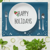 クリスマスプレート付雪だるま キッチンタオル (折り畳み)