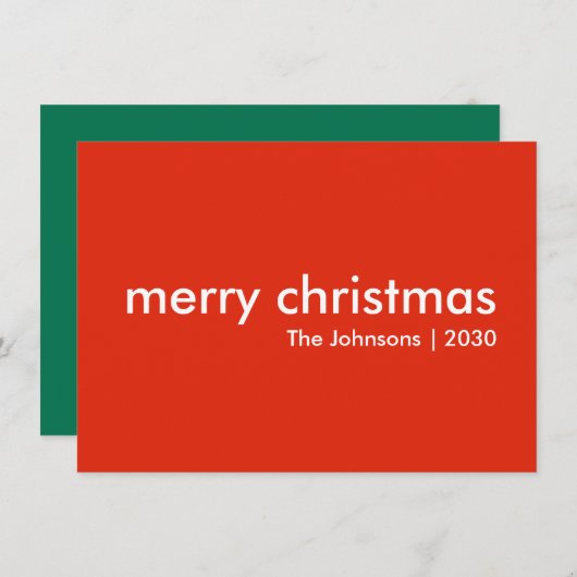 クリスマスプレーン |明モダンるいミニマル赤の名前 シーズンカード (正面/裏面)
