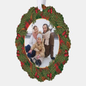 クリスマスプレ伝統的イドタータンチェックリース写真 オーナメントカード (左)