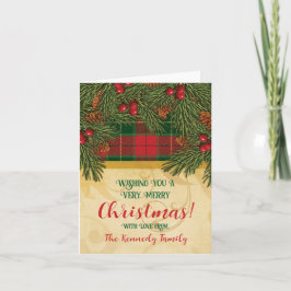 クリスマスプレ伝統的イドタータンチェックリース写真 カード