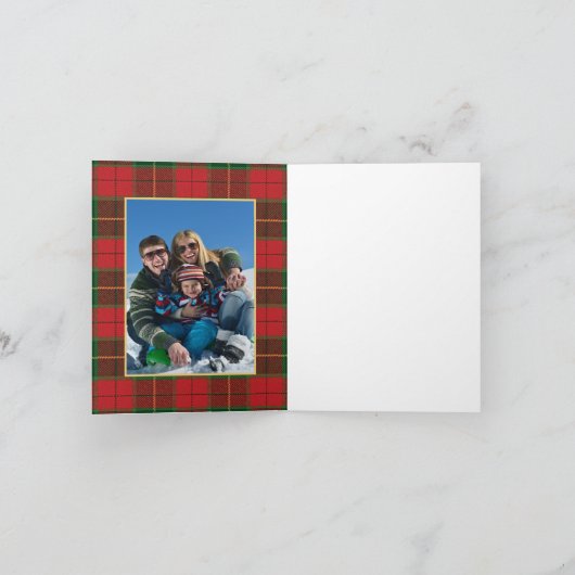 クリスマスプレ伝統的イドタータンチェックリース写真 カード (内部)