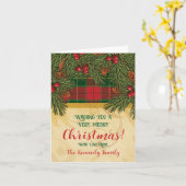 クリスマスプレ伝統的イドタータンチェックリース写真 カード (黄色い花)