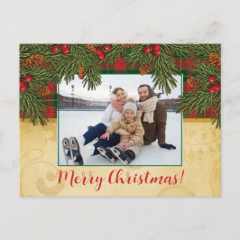 クリスマスプレ伝統的イドタータンチェックリース写真 ポストカード