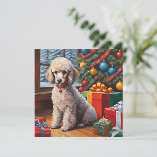 クリスマスプードルとクリスマスツリー,ギフト シーズンカード (スタンド正面)