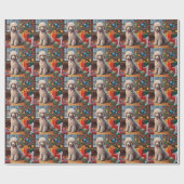 クリスマスプードルとクリスマスツリー，ギフト ラッピングペーパー (フラット)