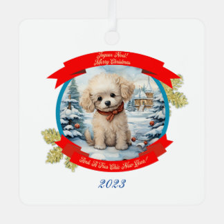 クリスマスプードル犬 メタルオーナメント