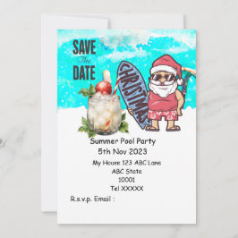 クリスマスプールパーティーとサンタクロース飲み物 招待状