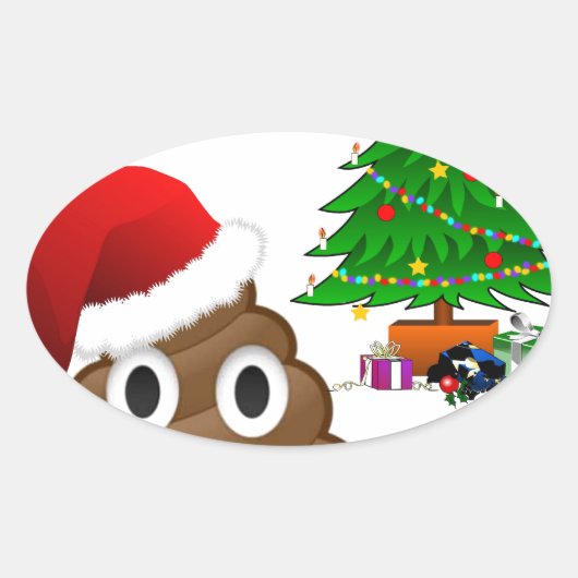 クリスマスプー絵文字 楕円形シール (正面)