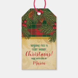 クリスマスプ伝統的ライドタータンチェックリース ギフトタグ