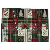 クリスマスプ素朴ライド伝統的グリーンパターン ラージペーパーバッグ (裏面)