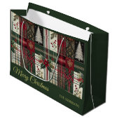 クリスマスプ素朴ライド伝統的グリーンパターン ラージペーパーバッグ (正面アングル)