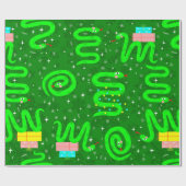 クリスマスヘビクリスマスが雪の結晶を緑色に点灯 ラッピングペーパー (フラット)