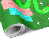 クリスマスヘビクリスマスが雪の結晶を緑色に点灯 ラッピングペーパー (ロールコーナー)