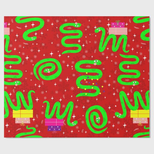 クリスマスヘビクリスマスが雪の結晶を赤く光らせる ラッピングペーパー (フラット)