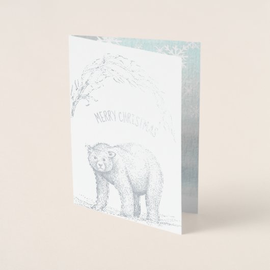 クリスマスベアとスノーフレークの挨拶 箔カード (正面)