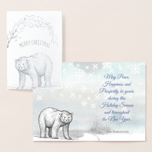 クリスマスベアとスノーフレークの挨拶 箔カード (ディスプレー)