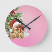 クリスマスベアとツリー装飾 ラウンド壁時計 (正面)