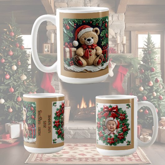 クリスマスベアとプレゼントのカスタマイズ可能コーヒーマグ コーヒーマグカップ