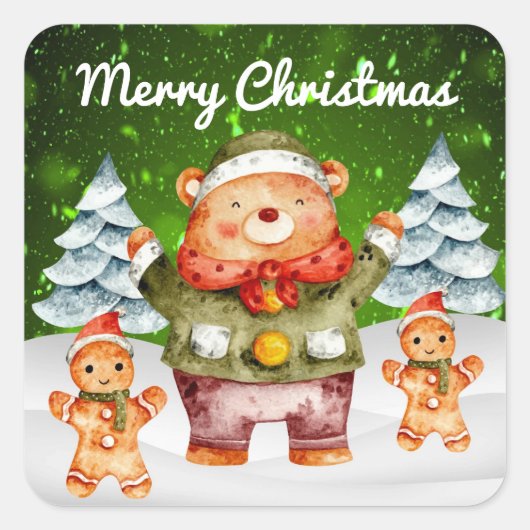クリスマスベアのジンジャークッキーシール スクエアシール (正面)