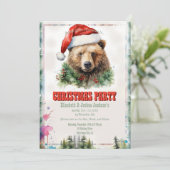 クリスマスベアの水彩画 招待状 (スタンド正面)