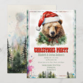 クリスマスベアの水彩画 招待状 (正面/裏面)