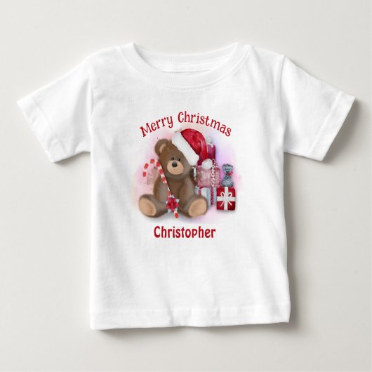 クリスマスベアの赤ちゃん服 幼児 キッズ クリスマス ベビーTシャツ (正面)