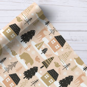 クリスマスベアビレッジ ピンク ブラック ゴールド モダン ラッピングペーパー