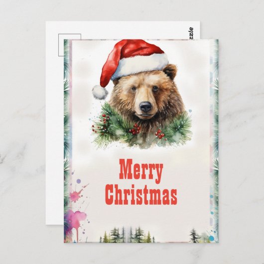 クリスマスベアーウォーター色 ポストカード (正面/裏面)