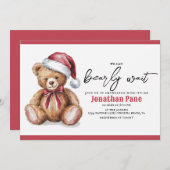 クリスマスベアーウォーター色bearly待ち赤ちゃんシャワー 招待状 (正面/裏面)