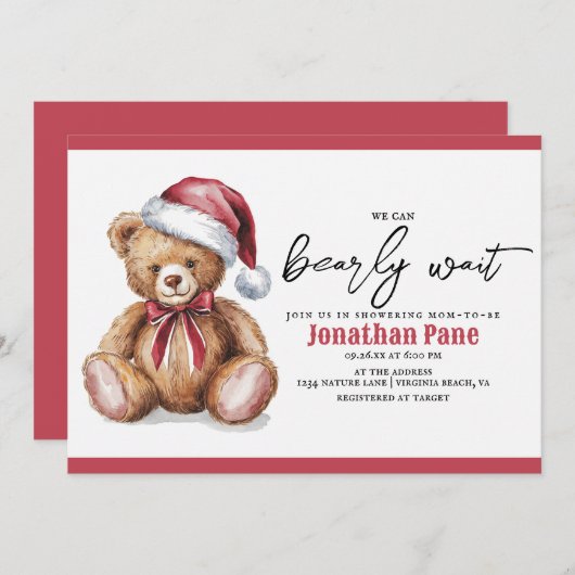 クリスマスベアーウォーター色bearly待ち赤ちゃんシャワー 招待状 (正面/裏面)