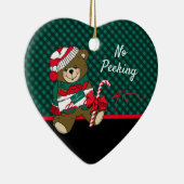 クリスマスベアーグリーンプレイドいいえパーソナライズされたピーク セラミックオーナメント (右)