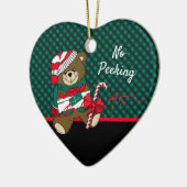 クリスマスベアーグリーンプレイドいいえパーソナライズされたピーク セラミックオーナメント (左)