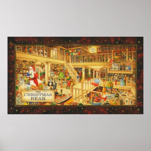 クリスマスベアーサンタクロース子供のおもちゃ貯蔵室 ポスター (正面)