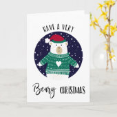 クリスマスベアージャンパーを持っていメリーる カード (黄色い花)