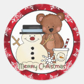 クリスマスベアーホリデー漫画のステッカー ラウンドシール (正面)