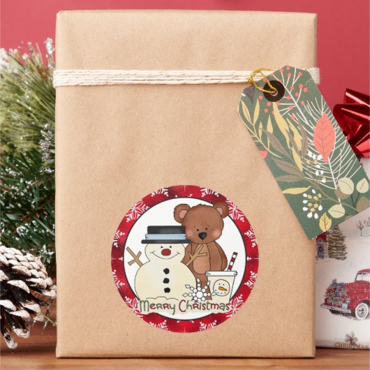 クリスマスベアーホリデー漫画のステッカー ラウンドシール (クリスマス)