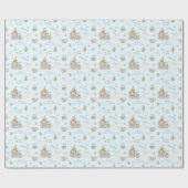 クリスマスベアーボーイブルーネーム文字クリスマス ラッピングペーパー (フラット)