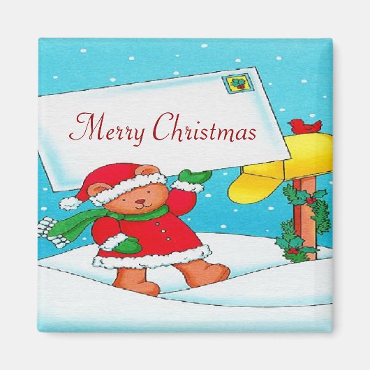 クリスマスベアーポスト – スクエアマグネット マグネット (正面)
