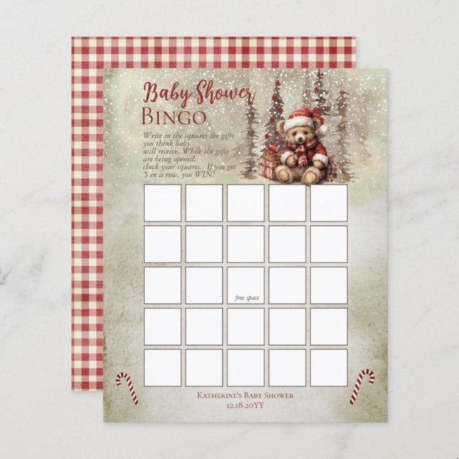 クリスマスベアーリーウェイボーイ赤ちゃんシャワービンゴ (正面/裏面)
