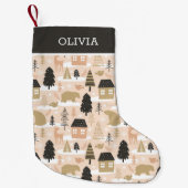 クリスマスベアーヴィレッジピンクブラックモダン金ゴールド スモールクリスマスストッキング (正面)