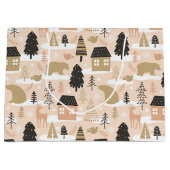 クリスマスベアーヴィレッジピンクブラックモダン金ゴールド ラージペーパーバッグ (正面)