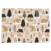 クリスマスベアーヴィレッジピンクブラックモダン金ゴールド ラージペーパーバッグ (裏面)