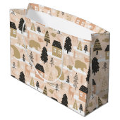 クリスマスベアーヴィレッジピンクブラックモダン金ゴールド ラージペーパーバッグ (裏面アングル)