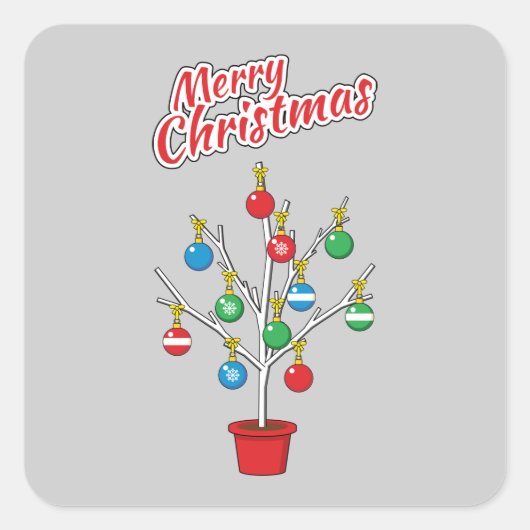 クリスマスベア枝ツリー – メリークリスマス スクエアシール (正面)
