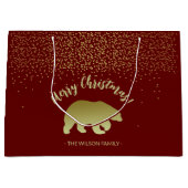 クリスマスベア金ゴールドとバーガンディ ラージペーパーバッグ (正面)