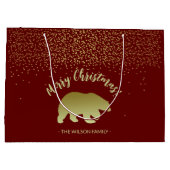 クリスマスベア金ゴールドとバーガンディ ラージペーパーバッグ (裏面)