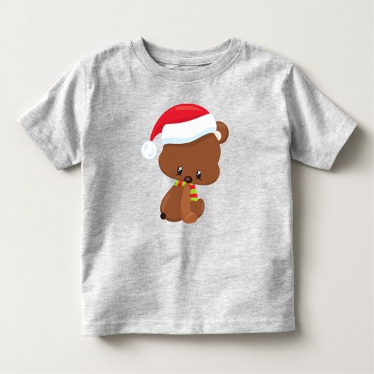 クリスマスベア，かわいいクマ，サンタハット，スカーフ，クリスマス トドラーTシャツ (正面)