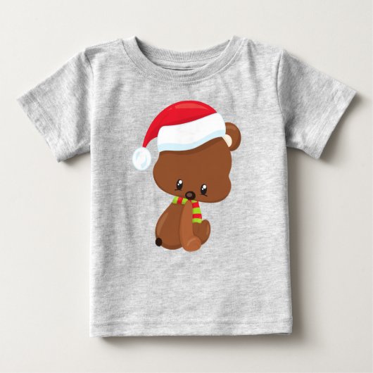 クリスマスベア,かわいいクマ,サンタハット,スカーフ,クリスマス ベビーTシャツ (正面)