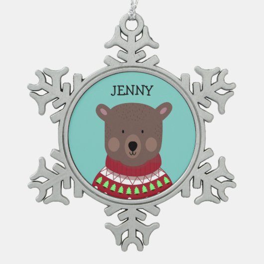 クリスマスベア スノーフレークピューターオーナメント (正面)