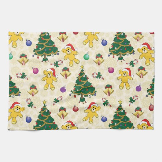 クリスマスベア、ベル、木 キッチンタオル (横)